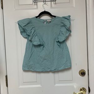 Blue ruffle sleeve shirt